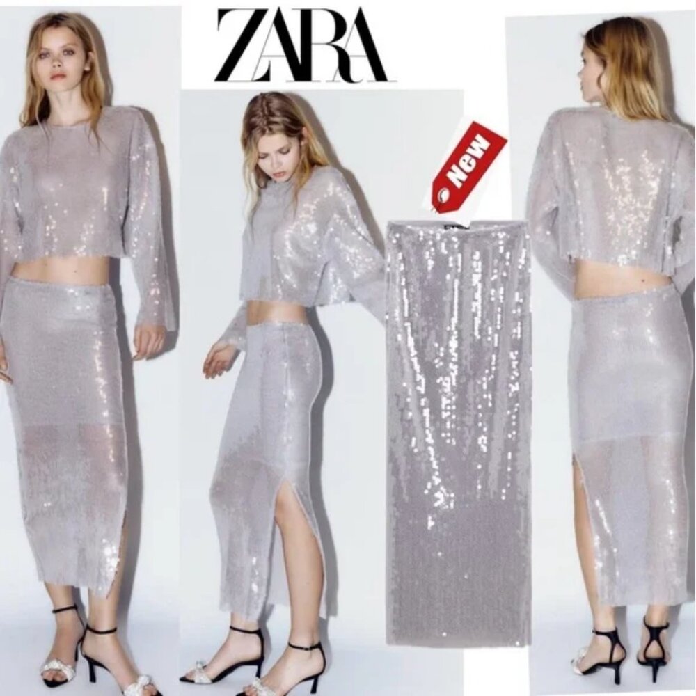 Zara Sequin Midi Skirt